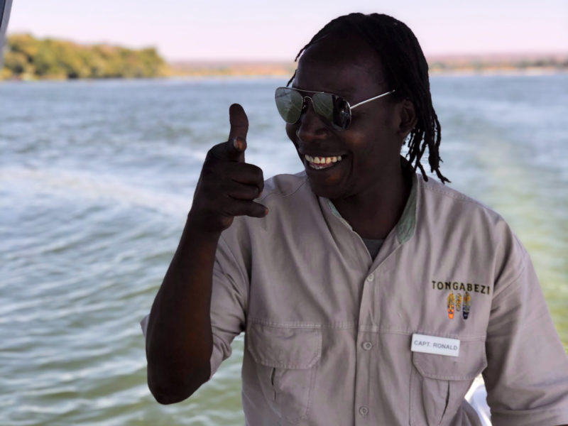 Tongabezi guide gives thumbs up on Zambezi River boating safari
