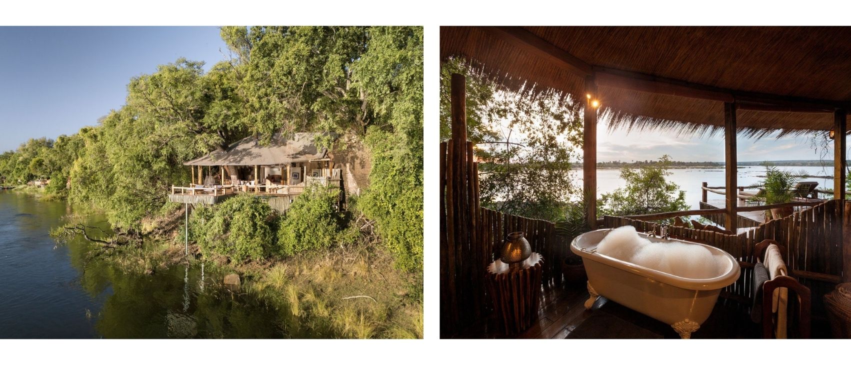 Tongabezi Lodge Tree House retreat above the Zambezi River, a romantic honeymoon safari stay in Zambia