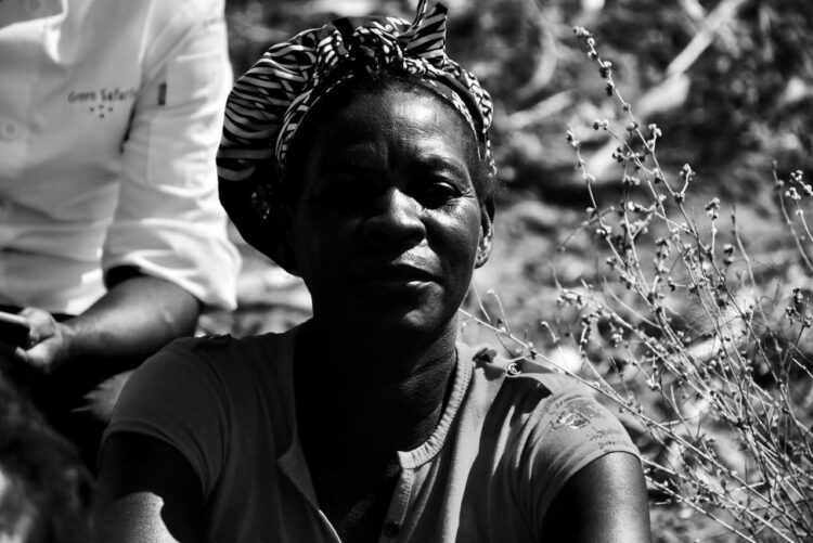Black and white portrait of a farmer at Mushonganhende Organic Farm