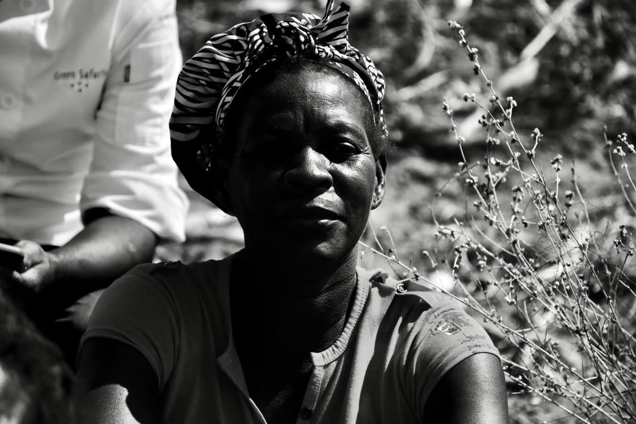 Black and white portrait of a farmer at Mushonganhende Organic Farm