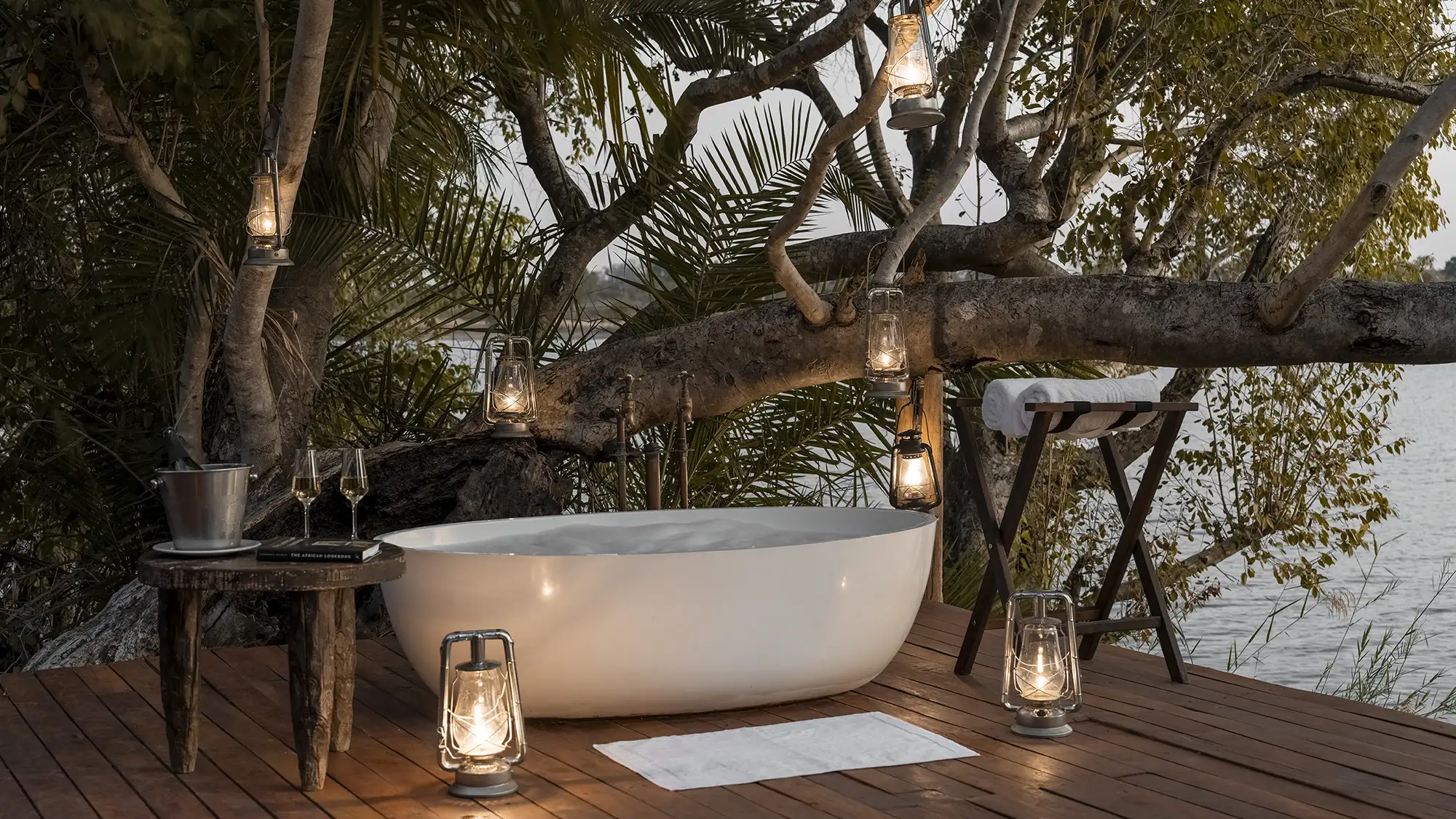 Tongabezi bath on deck